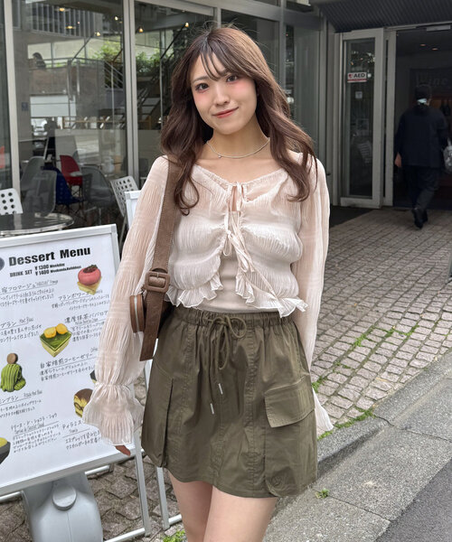 mline（エムライン）の「[mline]シアー楊柳クロップドブラウス（シャツ/ブラウス・レディース・ブラック/アイボリー/ブルー/ピンク/オフホワイト・FREE）」の14枚目の写真