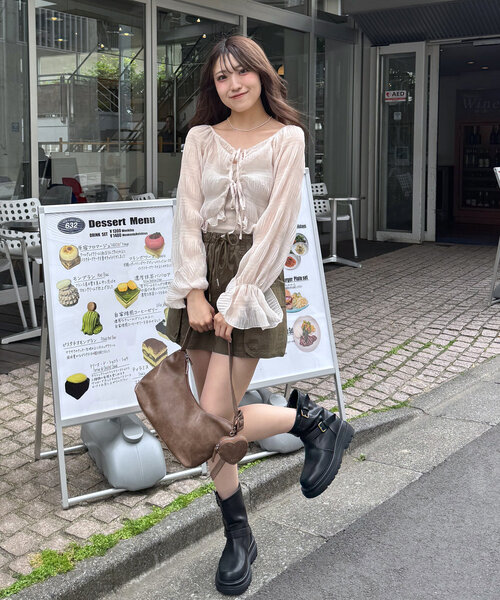 mline（エムライン）の「[mline]シアー楊柳クロップドブラウス（シャツ/ブラウス・レディース・ブラック/アイボリー/ブルー/ピンク/オフホワイト・FREE）」の15枚目の写真