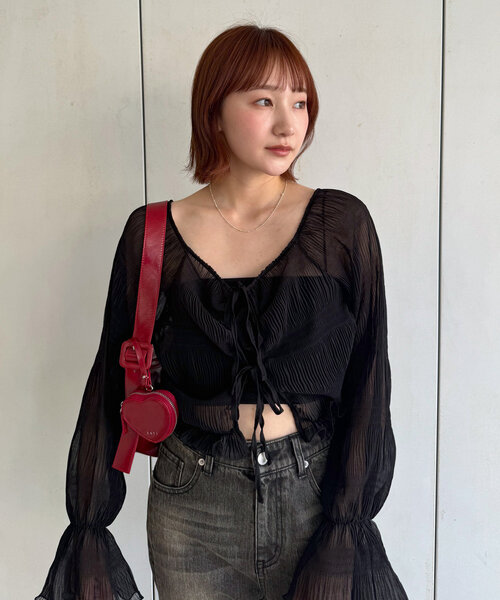 mline（エムライン）の「[mline]シアー楊柳クロップドブラウス（シャツ/ブラウス・レディース・ブラック/アイボリー/ブルー/ピンク/オフホワイト・FREE）」の20枚目の写真