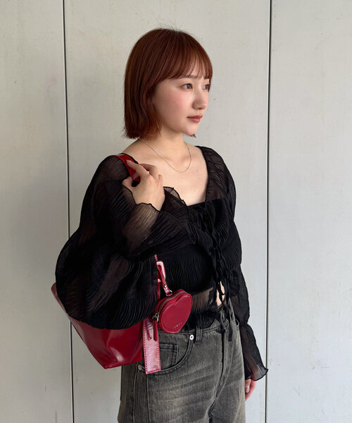 mline（エムライン）の「[mline]シアー楊柳クロップドブラウス（シャツ/ブラウス・レディース・ブラック/アイボリー/ブルー/ピンク/オフホワイト・FREE）」の21枚目の写真
