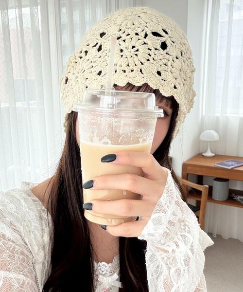 WEGO(ウィゴー)の「WEGO/フラワークロシェニットキャップ(ニットキャップ/ビーニー・レディース・ブラック/アイボリー/サックスブルー・FREE)」の10枚目の写真