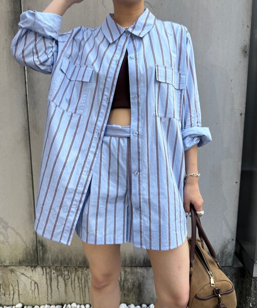 Kastane(カスタネ)の「【セットアップ対応】ストライプショートパンツ(その他パンツ・レディース・サックスブルー/アイボリー・FREE)」の6枚目の写真