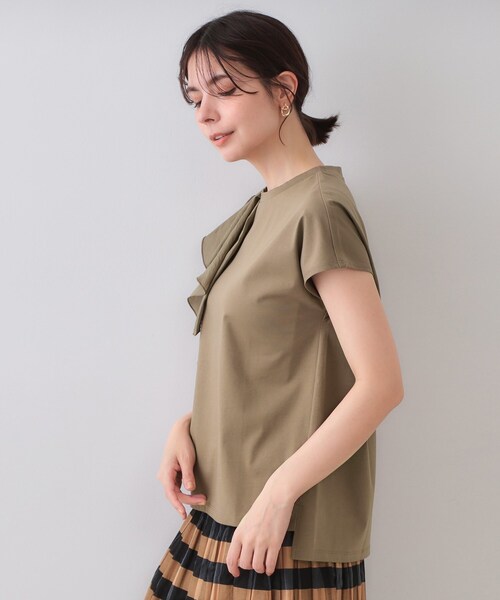 ショルダーフリルドッキングカットソー【洗濯機洗い可】（T