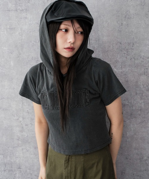 WEGO(ウィゴー)の「WEGO/ピグメントフードちびT(Tシャツ/カットソー・レディース・ネイビー/スミクロ・FREE)」の2枚目の写真