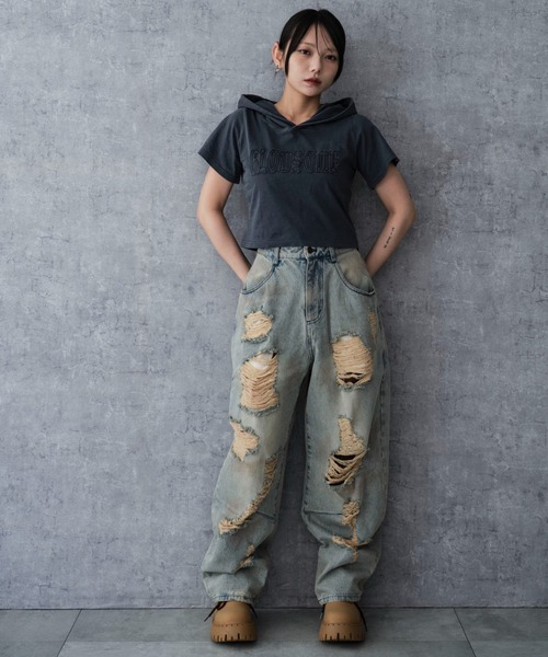 WEGO(ウィゴー)の「WEGO/ピグメントフードちびT(Tシャツ/カットソー・レディース・ネイビー/スミクロ・FREE)」の22枚目の写真