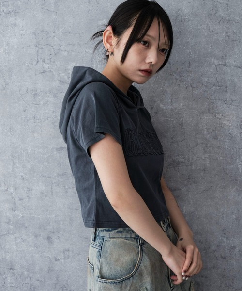 WEGO(ウィゴー)の「WEGO/ピグメントフードちびT(Tシャツ/カットソー・レディース・ネイビー/スミクロ・FREE)」の12枚目の写真