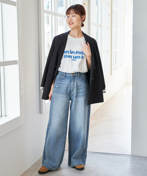 Spick & Span(スピックアンドスパン)の「《追加2》フロッキーロゴスラブTシャツ(Tシャツ/カットソー・レディース・イエロー/ホワイト・FREE)」の3枚目の写真
