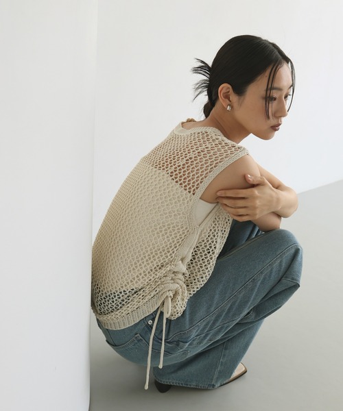 hellam（へラム）の「シャーリングメッシュタンク（タンクトップ・レディース・ブラウン/アイボリー/ブラック/グレー・FREE）」の2枚目の写真