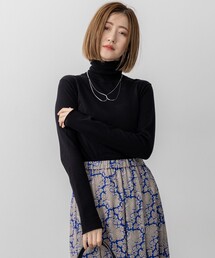 【CLASSY.掲載/洗える】スムージーコットン タートルネック ニット