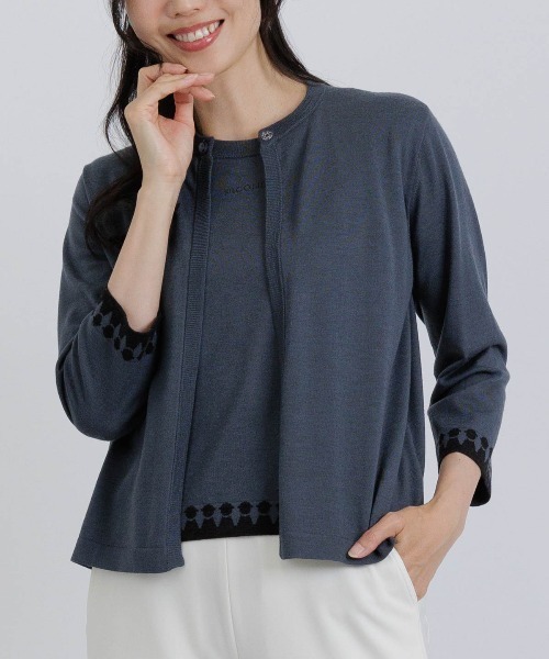 STUDIO PICONE(スタジオピッコーネ)の「ウール100%アンサンブル風2WAYニット(ニット/セーター・レディース・オレンジ/ブルー/グレー/ライトオレンジ系・M/L)」の2枚目の写真