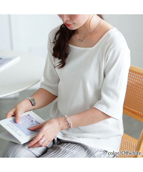 GOLDJAPAN(ゴールドジャパン)の「スクエアネックコットンリブTシャツ【大きいサイズ対応】(Tシャツ/カットソー・レディース・杢グレー/オフホワイト/ブラック・LL/3L/4L)」の14枚目の写真