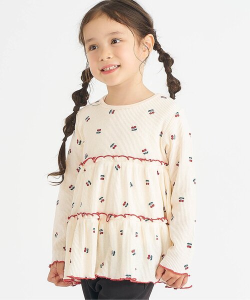 apres les cours（アプレレクール）の「【新色追加/WEB限定】ワッフルティアードTシャツ_ジュニア対応（Tシャツ/カットソー・キッズ・アイボリー/サックスブルー/レッド/ブラック/ピンク/ミント/ブルー・80/90/100/110/120/130/140）」の2枚目の写真