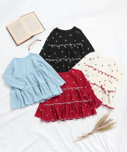 ❄️コアデ 推し活応援グッズ～トワルドジュイ柄シリーズ～ レッド・ピンク　4点　⭕️ WEB限定/ジュニア対応】ワッフルティアードTシャツ（Tシャツ