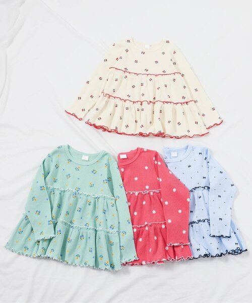 apres les cours（アプレレクール）の「【新色追加/WEB限定】ワッフルティアードTシャツ_ジュニア対応（Tシャツ/カットソー・キッズ・アイボリー/サックスブルー/レッド/ブラック/ピンク/ミント/ブルー・80/90/100/110/120/130/140）」の11枚目の写真