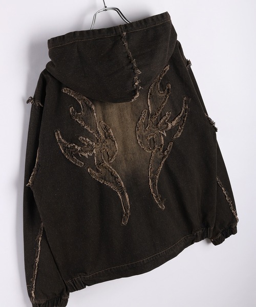 セール】トライバル刺繍 フリンジ デニム ヴィンテージ加工 フルジップ