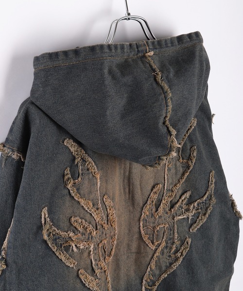 WESTSEA(ウエストシー)の「トライバル刺繍 フリンジ デニム ヴィンテージ加工 フルジップパーカー(パーカー・メンズ・ブラック/ブルー・L/M)」の15枚目の写真