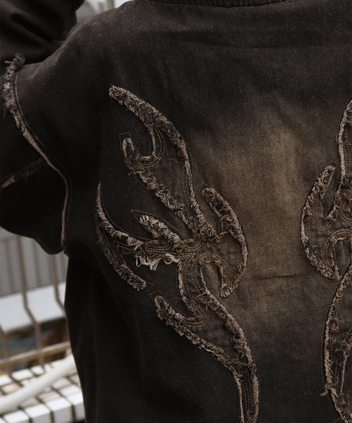 セール】トライバル刺繍 フリンジ デニム ヴィンテージ加工 フルジップ