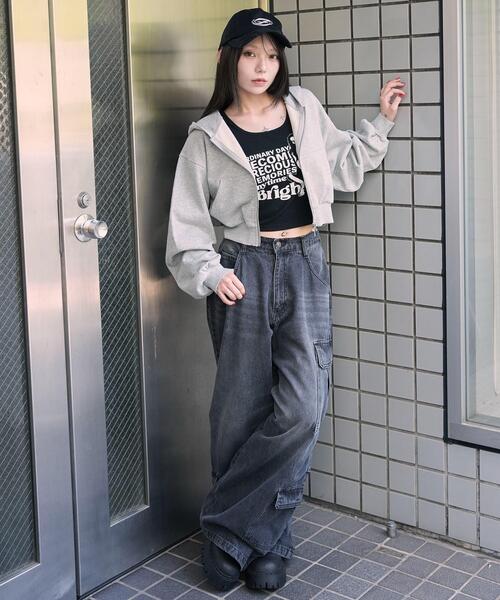 WEGO（ウィゴー）の「WEGO/ショートZIPパーカー（パーカー・レディース・スミクロ/アッシュグレー/杢グレー/ブラック・FREE）」の5枚目の写真