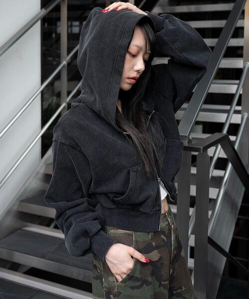 WEGO（ウィゴー）の「WEGO/ショートZIPパーカー（パーカー・レディース・スミクロ/アッシュグレー/杢グレー/ブラック・FREE）」の15枚目の写真