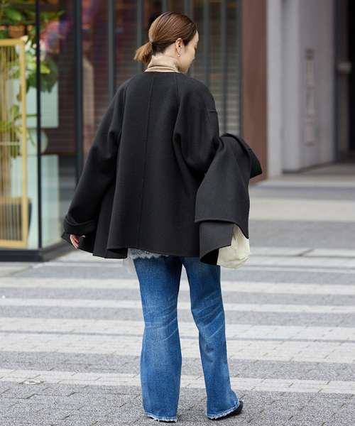 ストール付き/》SUPER140 ダブルフェイスノーカラーコート