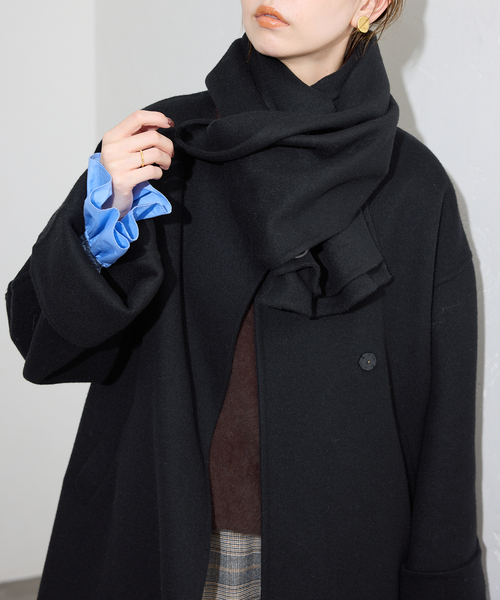 ストール付き》SUPER140 ダブルフェイスノーカラーコート・ストール