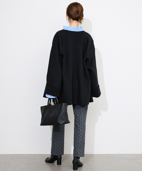 ストール付き/》SUPER140 ダブルフェイスノーカラーコート