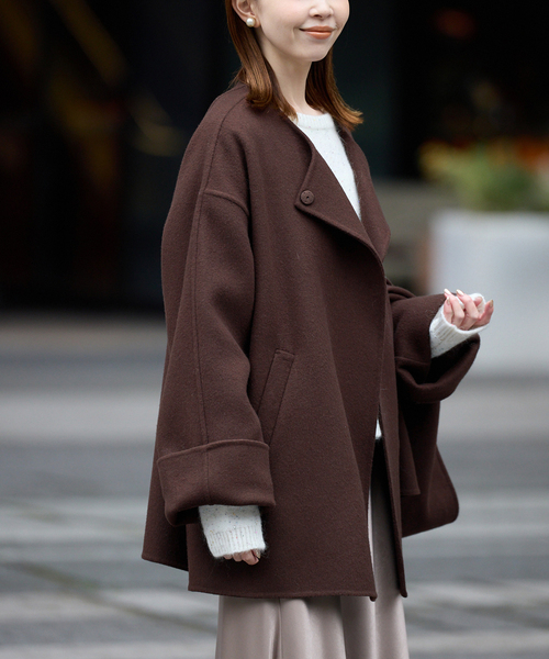 SLOBE IENA ダブルフェイスノーカラーコート souple woolダブルフェイスノーカラーコート（ノーカラーコート