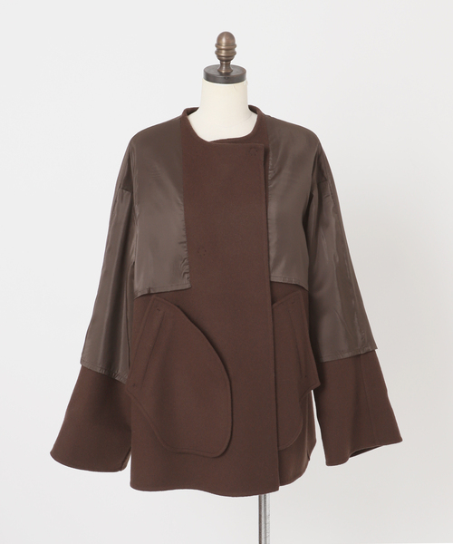 SLOBE IENA（スローブイエナ）の「《ストール付き》SUPER140 ダブルフェイスノーカラーコート・ストール（ノーカラーコート・レディース・ブラック/ブラウン/ピンク系その他・FREE）」の6枚目の写真