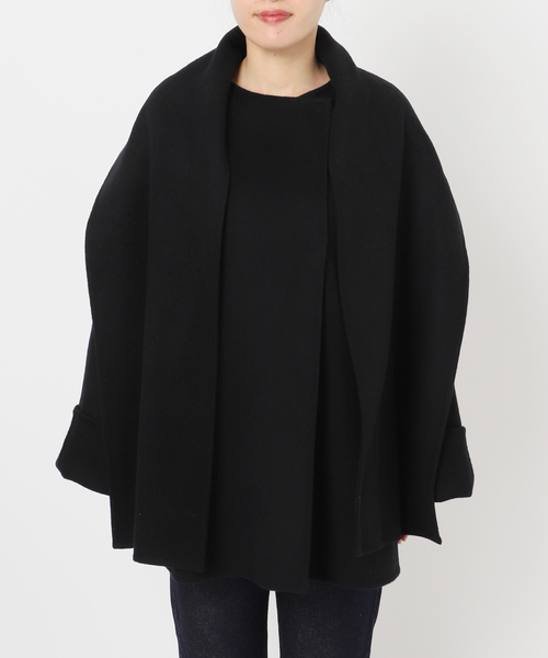 ストール付き》SUPER140 ダブルフェイスノーカラーコート・ストール