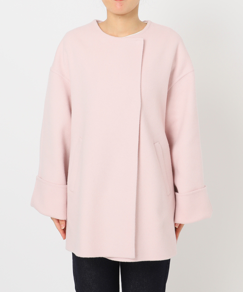 SLOBE IENA（スローブイエナ）の「《ストール付き》SUPER140 ダブルフェイスノーカラーコート・ストール（ノーカラーコート・レディース・ブラック/ブラウン/ピンク系その他・FREE）」の16枚目の写真