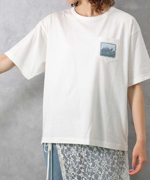 Bleu Bleuet(ブルーブルーエ)の「ネッシーポケット付きTシャツ(Tシャツ/カットソー・レディース・ホワイト/チャコールグレー・FREE)」の4枚目の写真