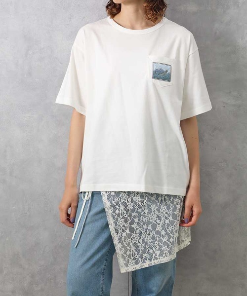 Bleu Bleuet(ブルーブルーエ)の「ネッシーポケット付きTシャツ(Tシャツ/カットソー・レディース・ホワイト/チャコールグレー・FREE)」の5枚目の写真
