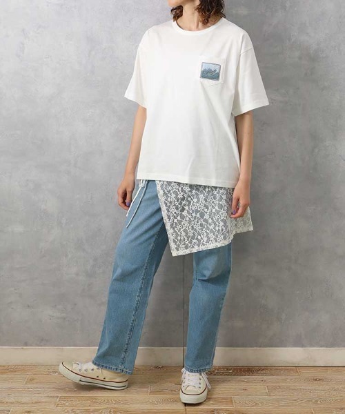 Bleu Bleuet(ブルーブルーエ)の「ネッシーポケット付きTシャツ(Tシャツ/カットソー・レディース・ホワイト/チャコールグレー・FREE)」の6枚目の写真