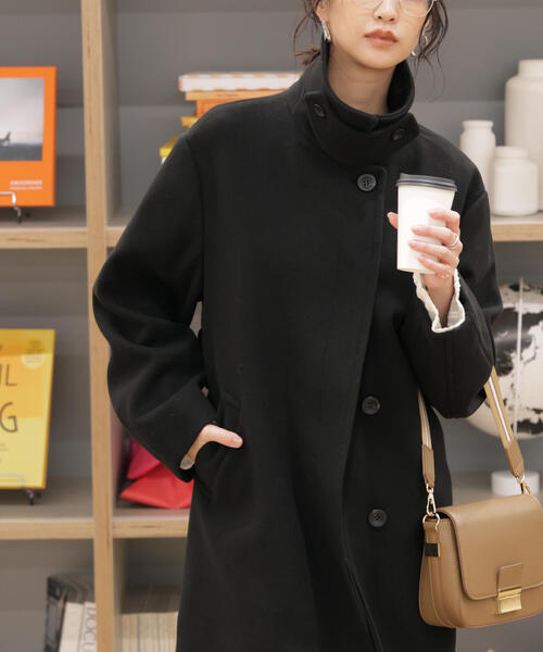 FREE'S MART(フリーズマート)の「◆スタンドカラーミドル丈ツイードコート(ステンカラーコート・レディース・ブラック系その他/ブラック/ブラウン系その他・MEDIUM/SMALL)」の6枚目の写真