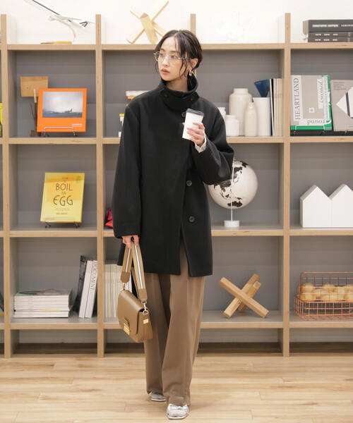 FREE'S MART(フリーズマート)の「◆スタンドカラーミドル丈ツイードコート(ステンカラーコート・レディース・ブラック系その他/ブラック/ブラウン系その他・MEDIUM/SMALL)」の9枚目の写真