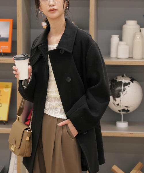 FREE'S MART(フリーズマート)の「◆スタンドカラーミドル丈ツイードコート(ステンカラーコート・レディース・ブラック系その他/ブラック/ブラウン系その他・MEDIUM/SMALL)」の13枚目の写真