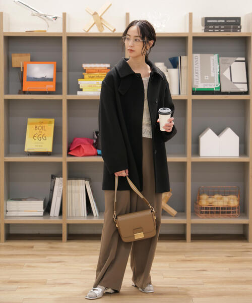 ◇スタンドカラーミドル丈ツイードコート（ステンカラーコート