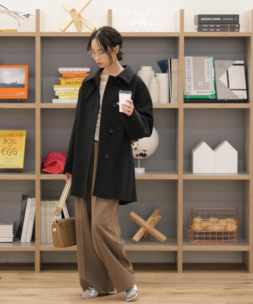 FREE'S MART(フリーズマート)の「◆スタンドカラーミドル丈ツイードコート(ステンカラーコート・レディース・ブラック系その他/ブラック/ブラウン系その他・MEDIUM/SMALL)」の15枚目の写真