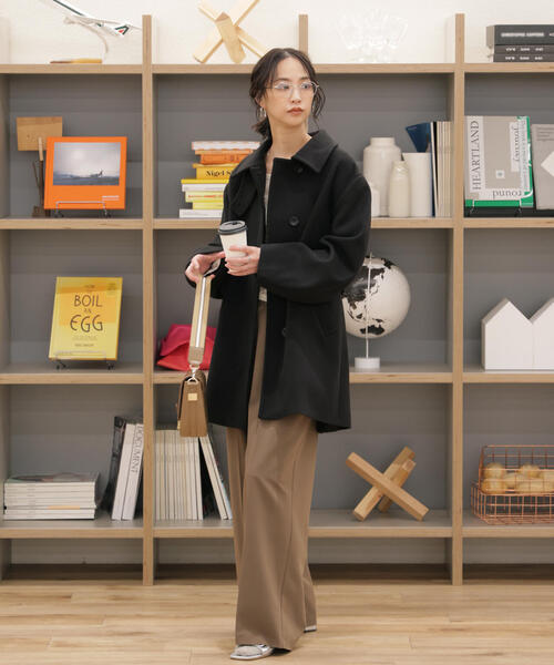 ◇スタンドカラーミドル丈ツイードコート（ステンカラーコート