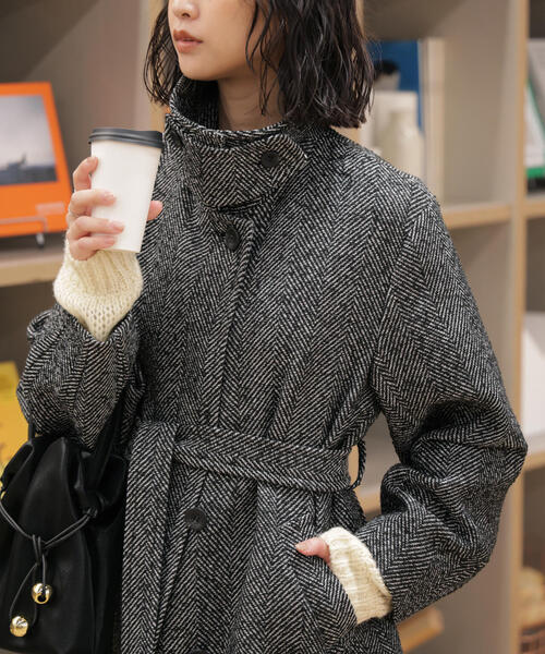 FREE'S MART(フリーズマート)の「◆スタンドカラーミドル丈ツイードコート(ステンカラーコート・レディース・ブラック系その他/ブラック/ブラウン系その他・MEDIUM/SMALL)」の4枚目の写真