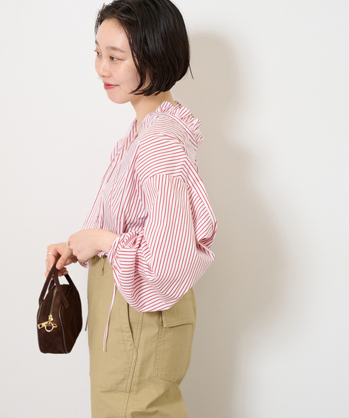 【未使用】ハイカウントストライプスタンドカラー2wayシャツ　ブラウス ハイカウントストライプスタンドカラー2way（シャツ/ブラウス