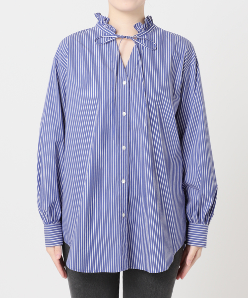 ハイカウントストライプスタンドカラー2way（シャツ/ブラウス