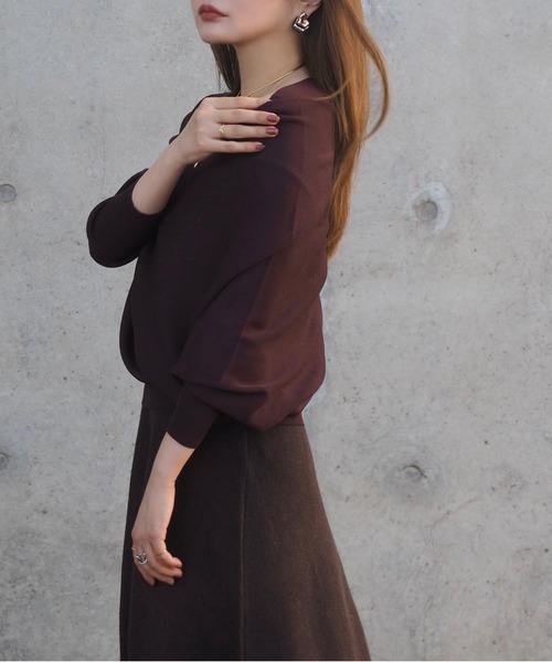 LAULEN(ローレン)の「boat neck nuance knit /ボートネックリブ切り替えニュアンスニットプルオーバー(ニット/セーター・レディース・ベージュ/グリーン/ブラウン/アイボリー・FREE)」の3枚目の写真
