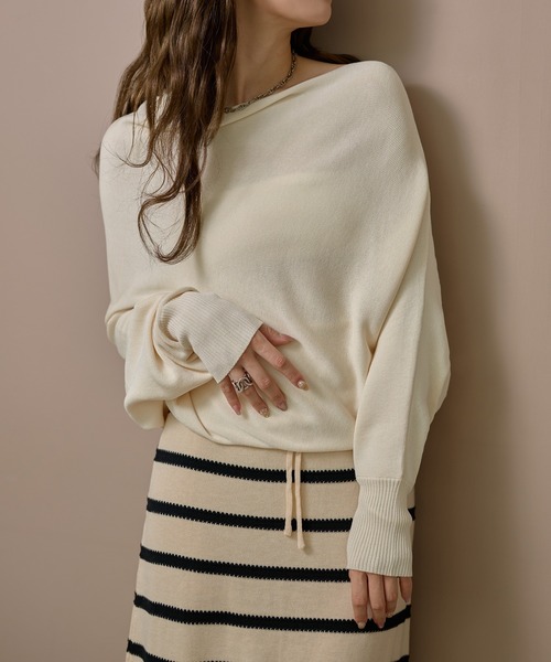 LAULEN(ローレン)の「boat neck nuance knit /ボートネックリブ切り替えニュアンスニットプルオーバー(ニット/セーター・レディース・ベージュ/グリーン/ブラウン/アイボリー・FREE)」の2枚目の写真