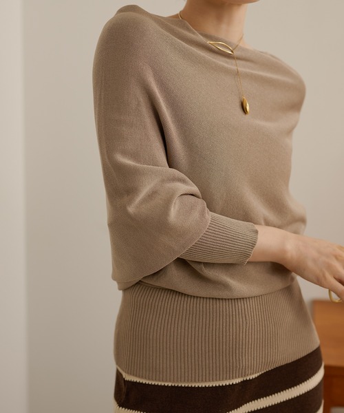 LAULEN(ローレン)の「boat neck nuance knit /ボートネックリブ切り替えニュアンスニットプルオーバー(ニット/セーター・レディース・ベージュ/グリーン/ブラウン/アイボリー・FREE)」の6枚目の写真
