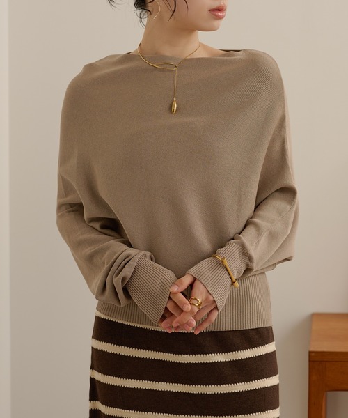 LAULEN(ローレン)の「boat neck nuance knit /ボートネックリブ切り替えニュアンスニットプルオーバー(ニット/セーター・レディース・ベージュ/グリーン/ブラウン/アイボリー・FREE)」の7枚目の写真