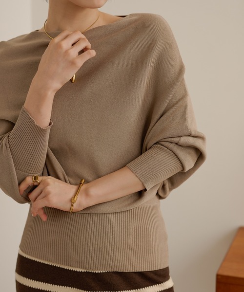 LAULEN(ローレン)の「boat neck nuance knit /ボートネックリブ切り替えニュアンスニットプルオーバー(ニット/セーター・レディース・ベージュ/グリーン/ブラウン/アイボリー・FREE)」の8枚目の写真