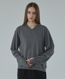 CALLNE | 【CALLNE】V-neck Long Sleeve Knit / Vネックロングスリーブニット（フィンガーホール付き）(ニット/セーター)