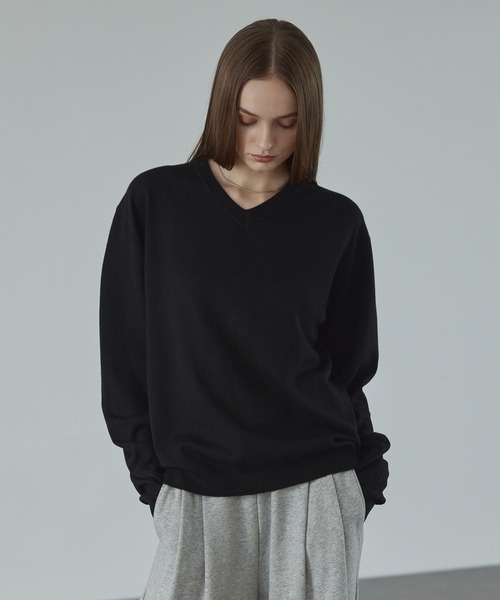 CALLNE】V-neck Long Sleeve Knit / Vネックロングスリーブニット