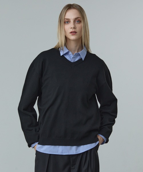 CALLNE】V-neck Long Sleeve Knit / Vネックロングスリーブニット